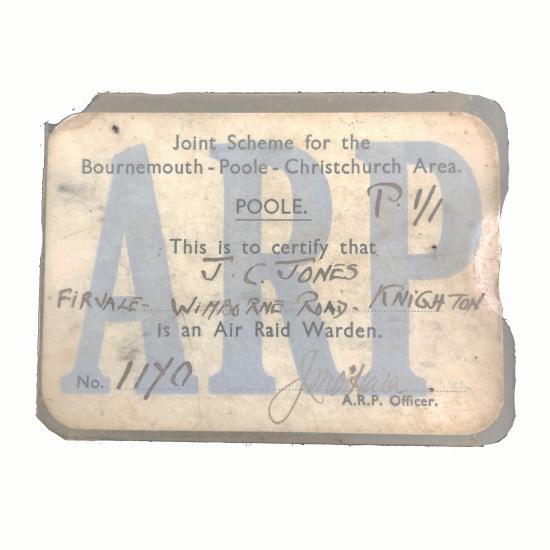 WW2 ARP Poole Warden Pass