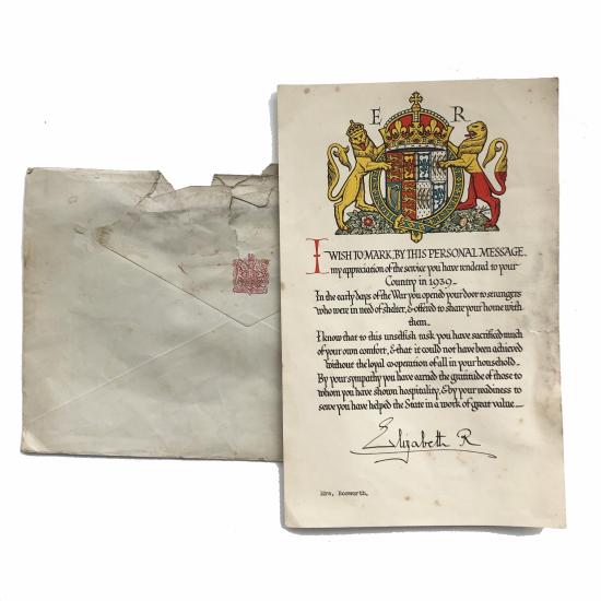 WW2 Evacuee Letter from Queen Elizabeth 1939