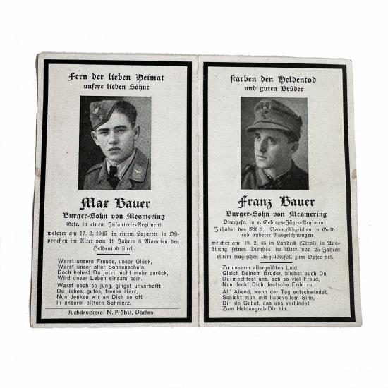 WW2 German Death Card - Brothers